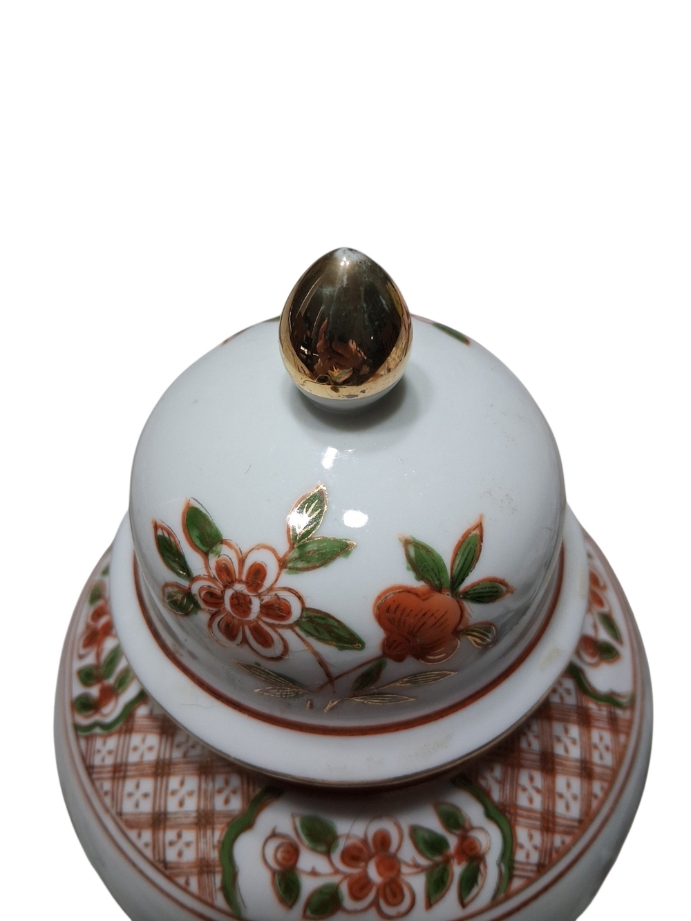Andrea By Sadek White Porcelain Ginger Jar with Gold and Green Floral Accents - Picture 2 of 8
